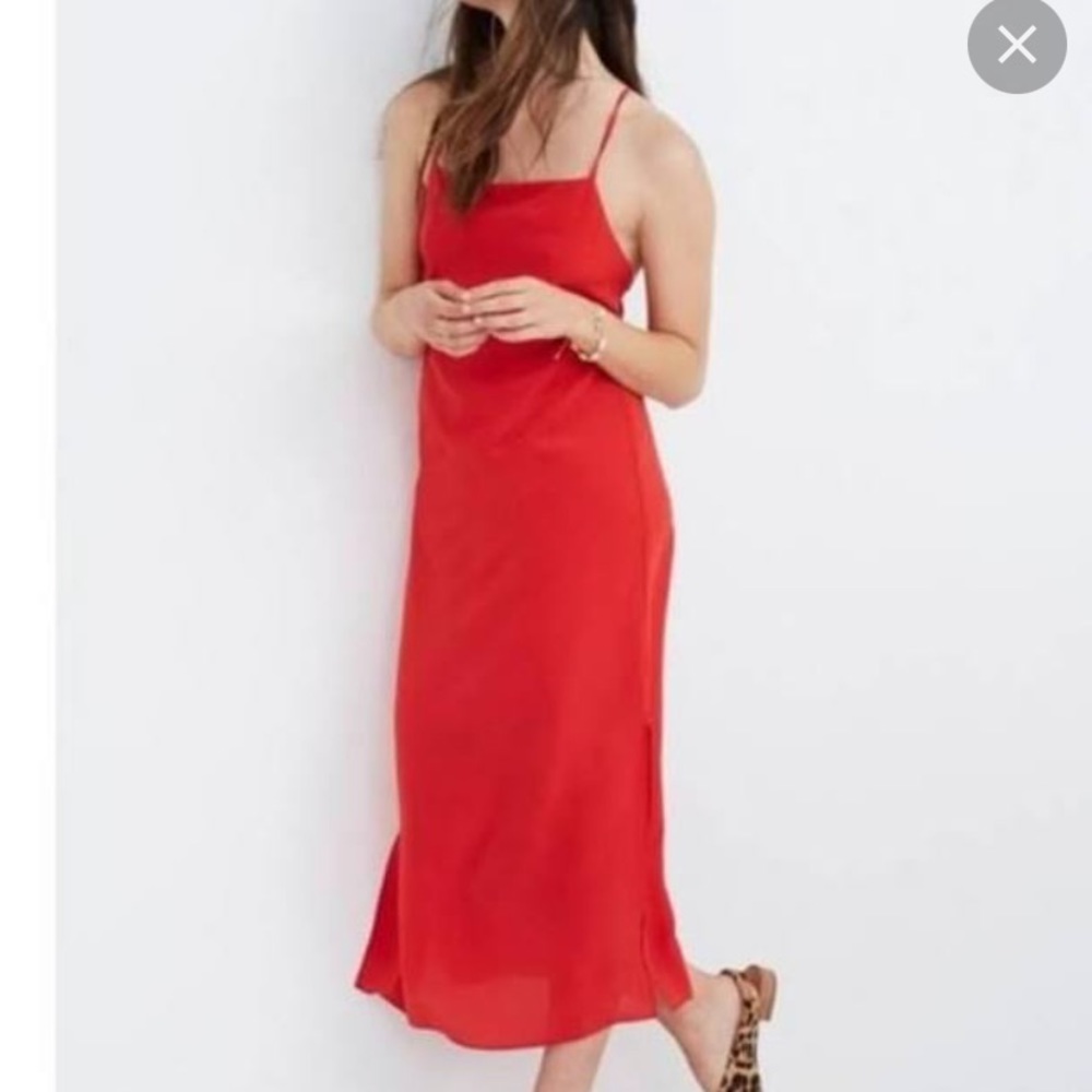 Madewell Silk Cross-Back Slip Midi Dress